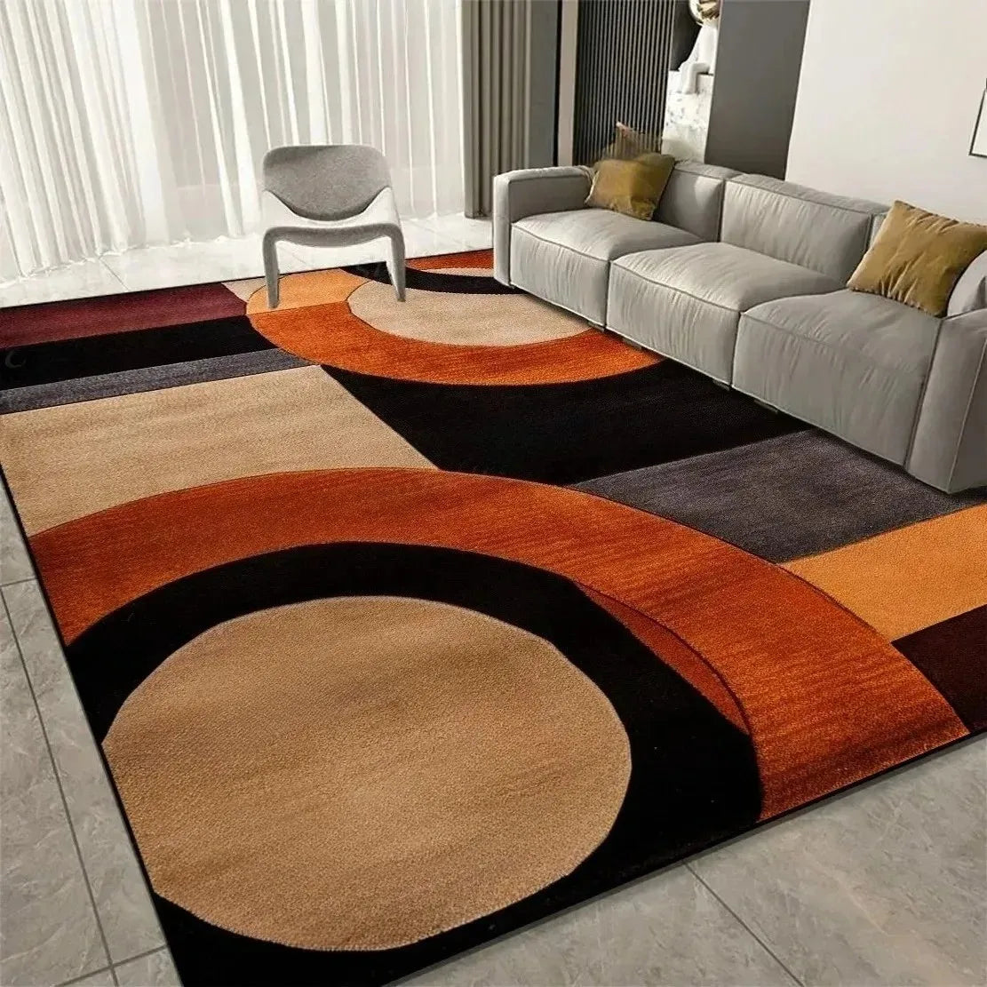 VIKAMA Modern Curve Rug Non Slip Orange Beige Black Abstract Geometric Area Carpet for Living Room Bedroom