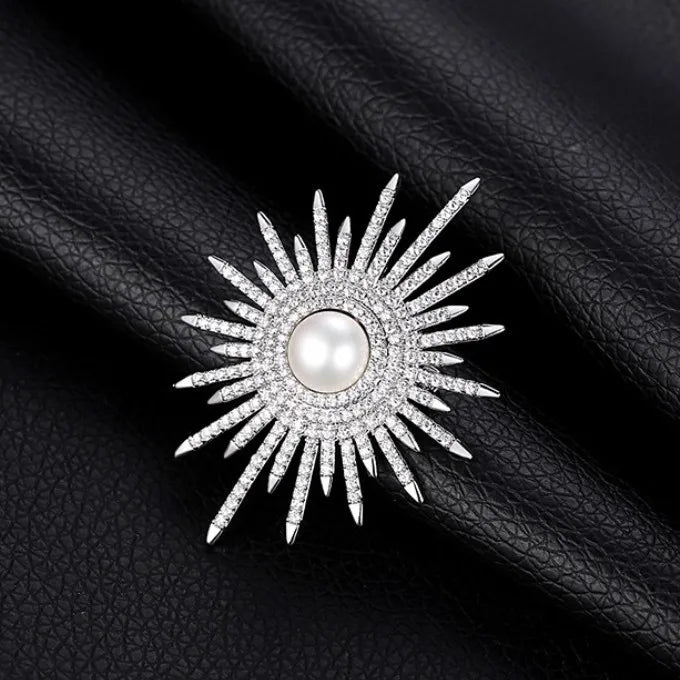 New Full Rhinestone Sun Flower Brooches For Women Luxury Big Pearl Brooch Pins Jewelry Dress Suit Accessories Wedding Gifts