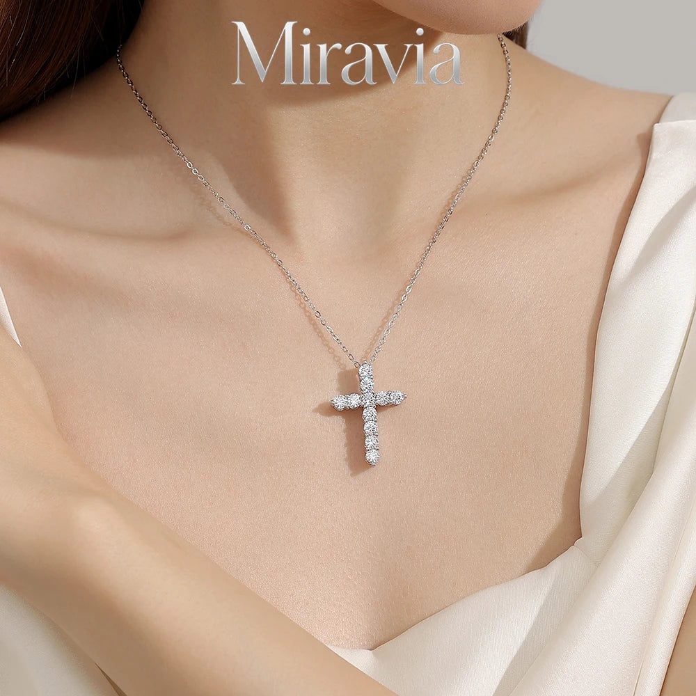 Full Moissanite Cross Pendant Original 925 Sterling Silver Chain Plated White Gold Fine Necklace For Women Jewelry VVS1 D Color