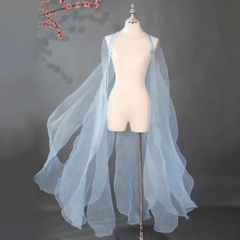 Organza Ancient-style Cloak Chinese Style with Shoulder Strap Party Long Shawl Dance Costume Fairy Dance Wear Flowy Cape