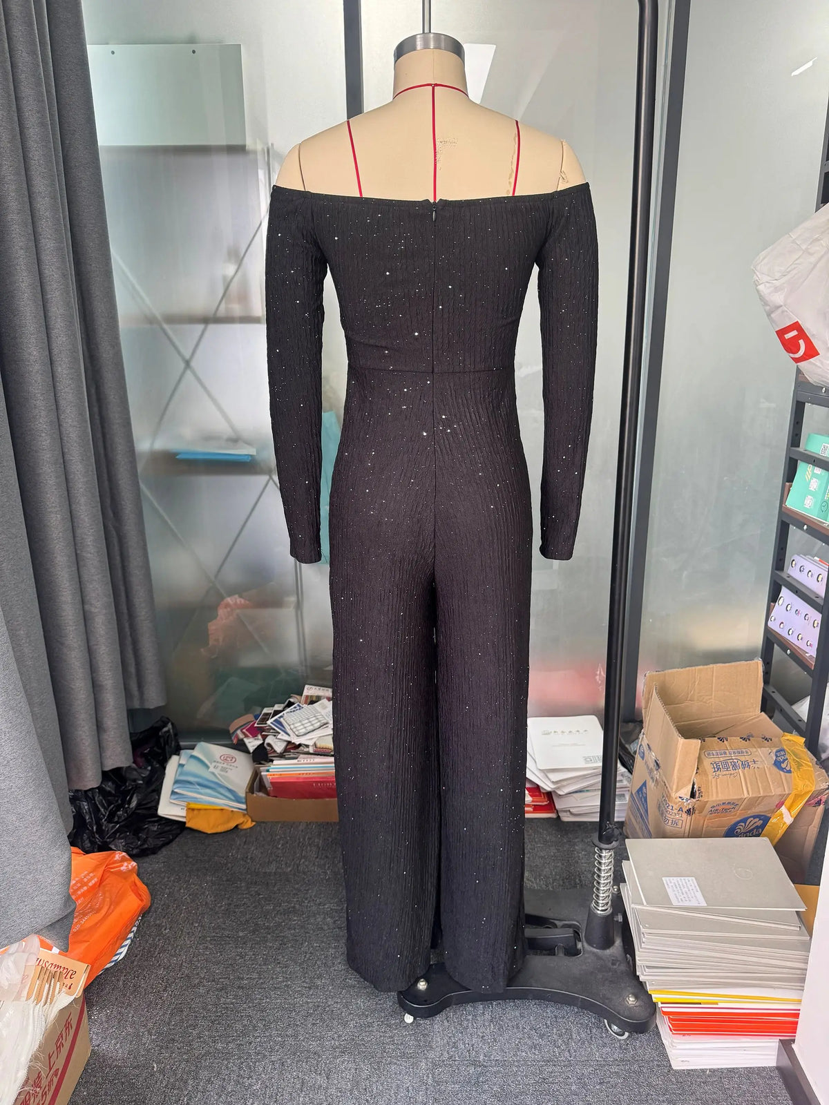 Fashion Slim Long Sleeve Jumpsuits for Women Slash Neck Folds Solid Straight Women Jumpsuit Monos Mujer Elegante