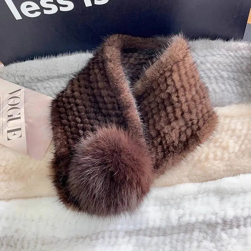 Mink Fur Scarf For Women Winter Warm Mink Fur Neck Warmer With Fox Fur Ball Double-Sided Real Fur Scarf Luxury Natural Fur Scarf
