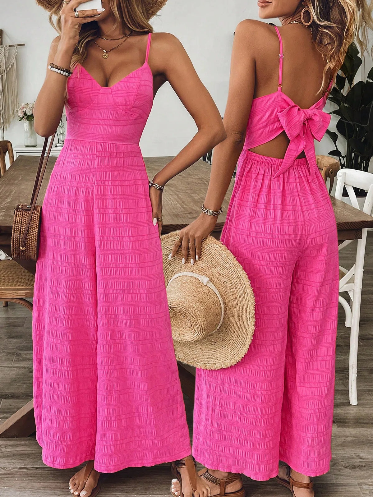 2025 Simple Style Jumpsuit Jumpsuits For Woman Wide Leg Women's Clothing Casual Sleeveless Sling Solid Color Holiday Vacation