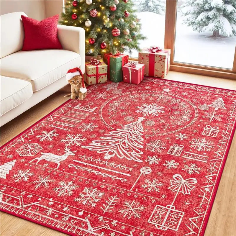 Christmas Day living room decoration red carpet large area rugs for bedroom Washable lounge floor mat Anti-slip bedside soft rug
