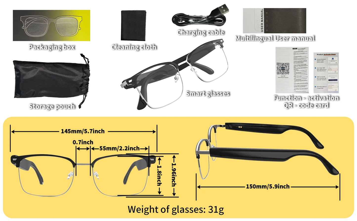 GS13 Smart Bluetooth Glasses with Color-Changing Lenses AI Translation & Open-ear Audio Hands-Free Calls for Travel And Work