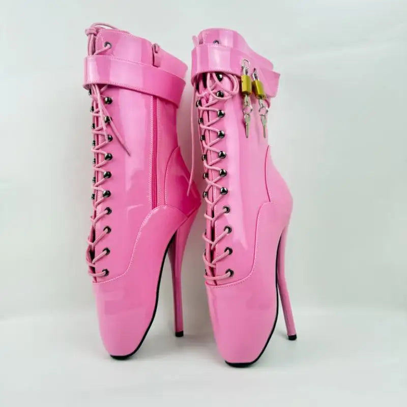 18CM/7Inch Stiletto Super High Heel Lock Wrap Strap Ankle Ballet Boots Fetish Shoes 2025 New Women Pink Sexy Short Booties Mujer
