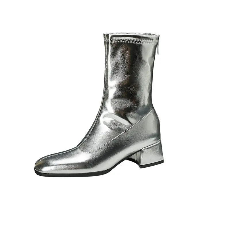 Black Thick Heel Short Boots For Women 4.5CM Fashion Back Zipper Autumn Winter Woman Shoes Square Toe Leisure Daily Ankle Boots