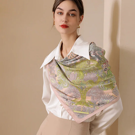 2026 Summer New Printed Square Scarf, Customized French Retro Simulated Silk Scarf, 90 Series Neck Small Square Scarf for Women