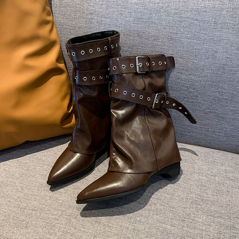 2025 Pointed Toe Women's Winter Boots Designer Mid Heels Elegant Shoes Pumps Fashion Boots New Trend Dress Gothic Ladies Boots