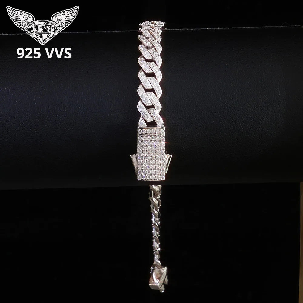 925 Silver VVS Cuban Link Chain Iced Out 1/2 Row S925 Sterling Silver Moissanite Necklace Bracelet for Men Women Gift