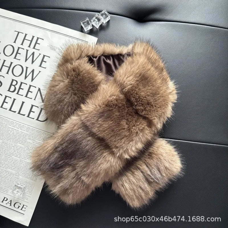 Thick Fashionable Plush Scarf Women's Imitation Mink Fur Y2K Girl Scarf for Warm Ladies Faux Raccoon Fur Scarf
