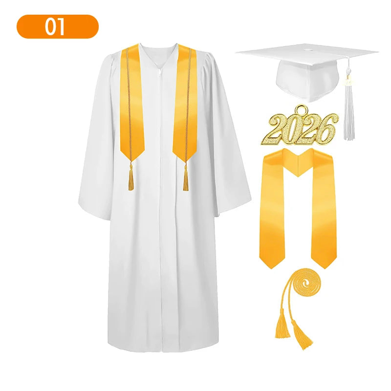 2026 Adult Graduation Costume Bachelor Degree Gown Academinc Uniform Boy Gilr Graduation Photography Performance Robe Hat Set