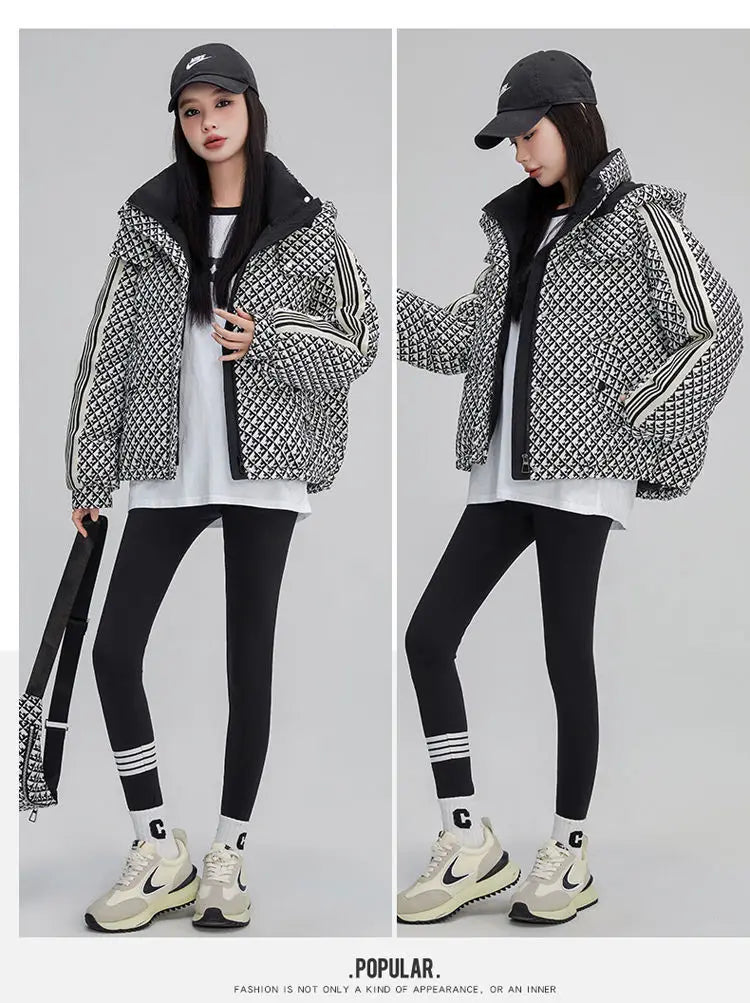 Thickened Houndstooth Down Jacket Women Winter 2023 New High Quality Korean Style Loose Bag Warm Fashion White Duck Puffer Coat