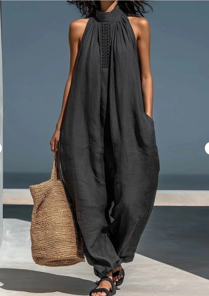 Women's 2026 Summer New Sleeveless Jumpsuit Casual Loose Wide Leg Pants Vacation Style Pockets Casual Jumpsuits Women Clothing