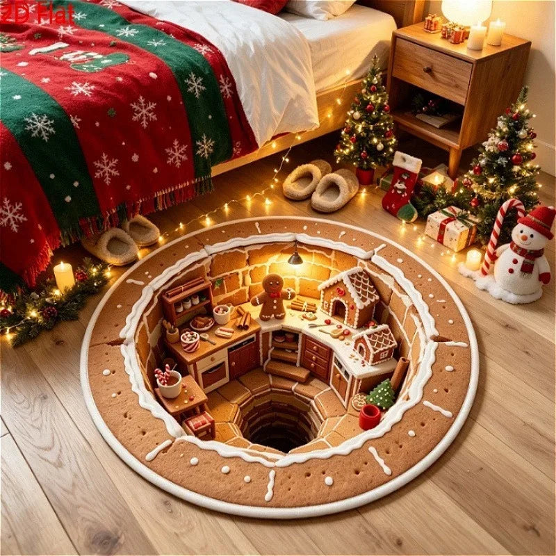 Christmas Day Rugs for Bedroom Anti-slip Bedside Red Rug Round Living Room Decoration Waterproof Carpet Washable Study Floor Mat