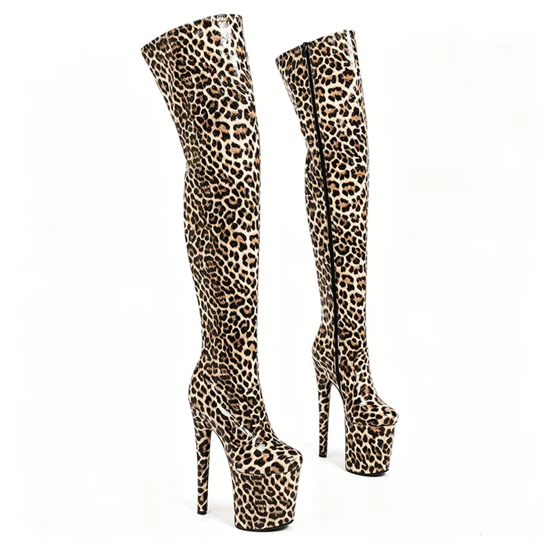 2026 New Gladiator Platform Over-the-knee Boots 20CM/8Inch Ultra High Heels Leopard Pole Dance Shoes Women Slimming Thigh Boots