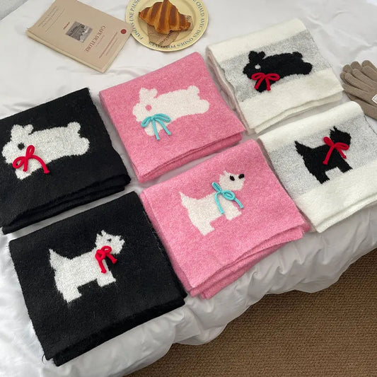 Women's Scarves New Korean Trendy Sweet Winter Warm Thicked High-quality Scarf For Girl Cute Puppy Bunny Cute Kawaii Versatile