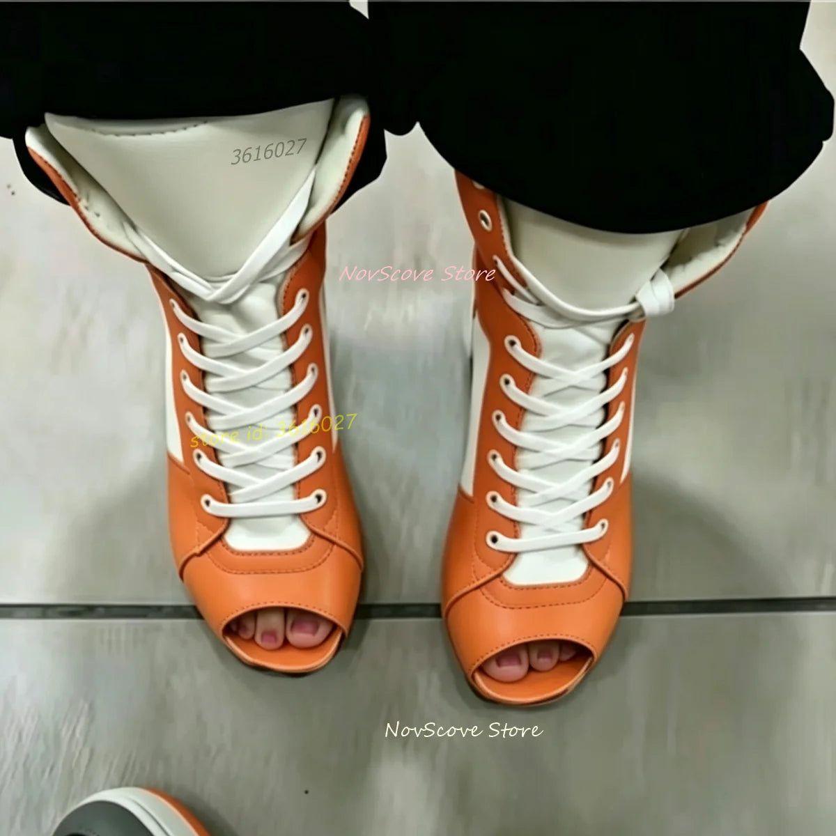 Peep Toe Stiletto High Heels Mid-Calf Booties Mixed Color Lace Up Sports Shoes Style Sandals Booties Autumn Sexy Women Shoes