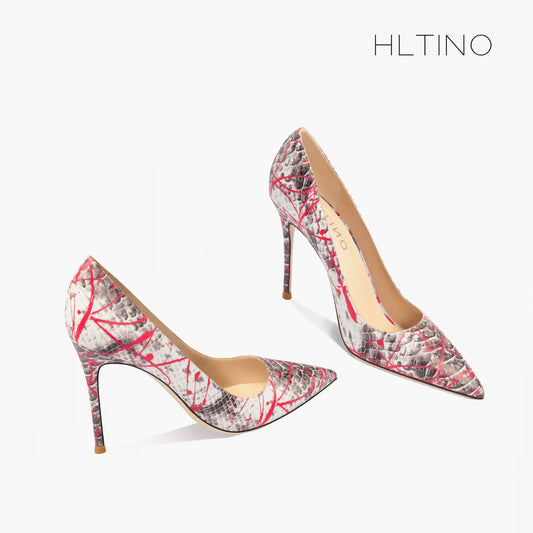 Elegant Woman Heel Shoes New Serpentine pattern Pointed Toe Shallow High Heels Fashion Party Pumps Luxury Designer Women's Shoes