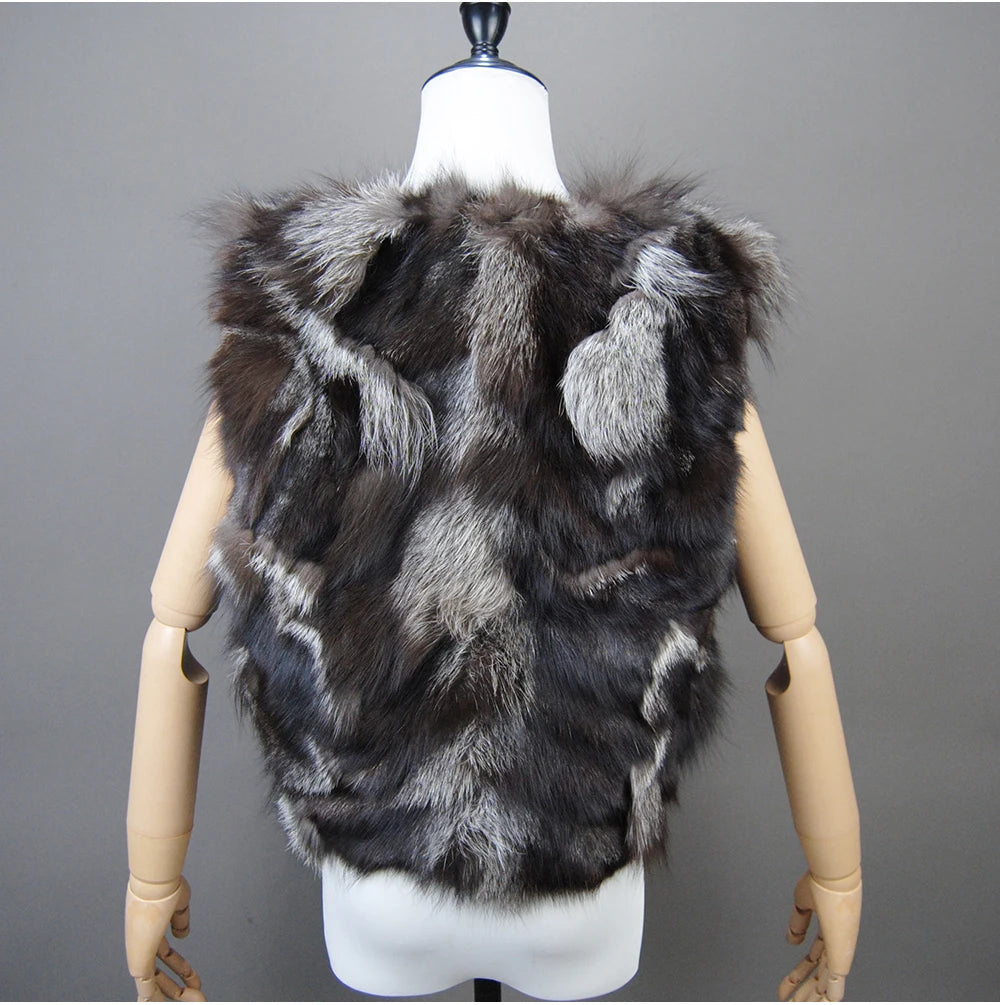 2024 Fox Fur Gilet Real Fur Short Women Natural Winter Feminino Genuine Fur Vest Female Real Short Fur Vest Colete De Inverno