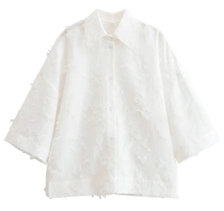 Tassel Shirt Skirt Set For Women Elegant White Loose High Waist Pleated Maxi Skirts Suits 2025 Office Lady Street Outwear