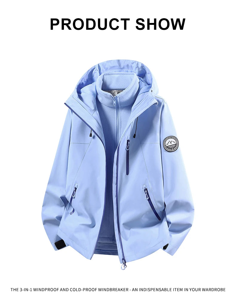 CHRLCK Men Women Hiking 3IN1 Jackets Waterproof Fleece Windproof Windbreaker Camping Climbing Trekking Outdoor Jacket Autumn