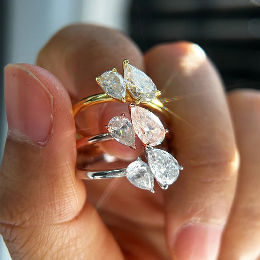 1.5cttw Double Pear Cut Moissanite Diamond Ring for Women Two Stone Toi Et Moi Wedding Bands 925 Silver 18k Gold Plated Jewelry