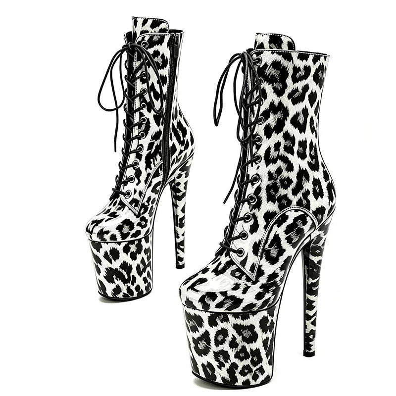 Stripper Heels 20CM/8Inches Supers Fashion Pole Dance Shoes For Nightclub Club Party Women Platform Leopard print Short Boots