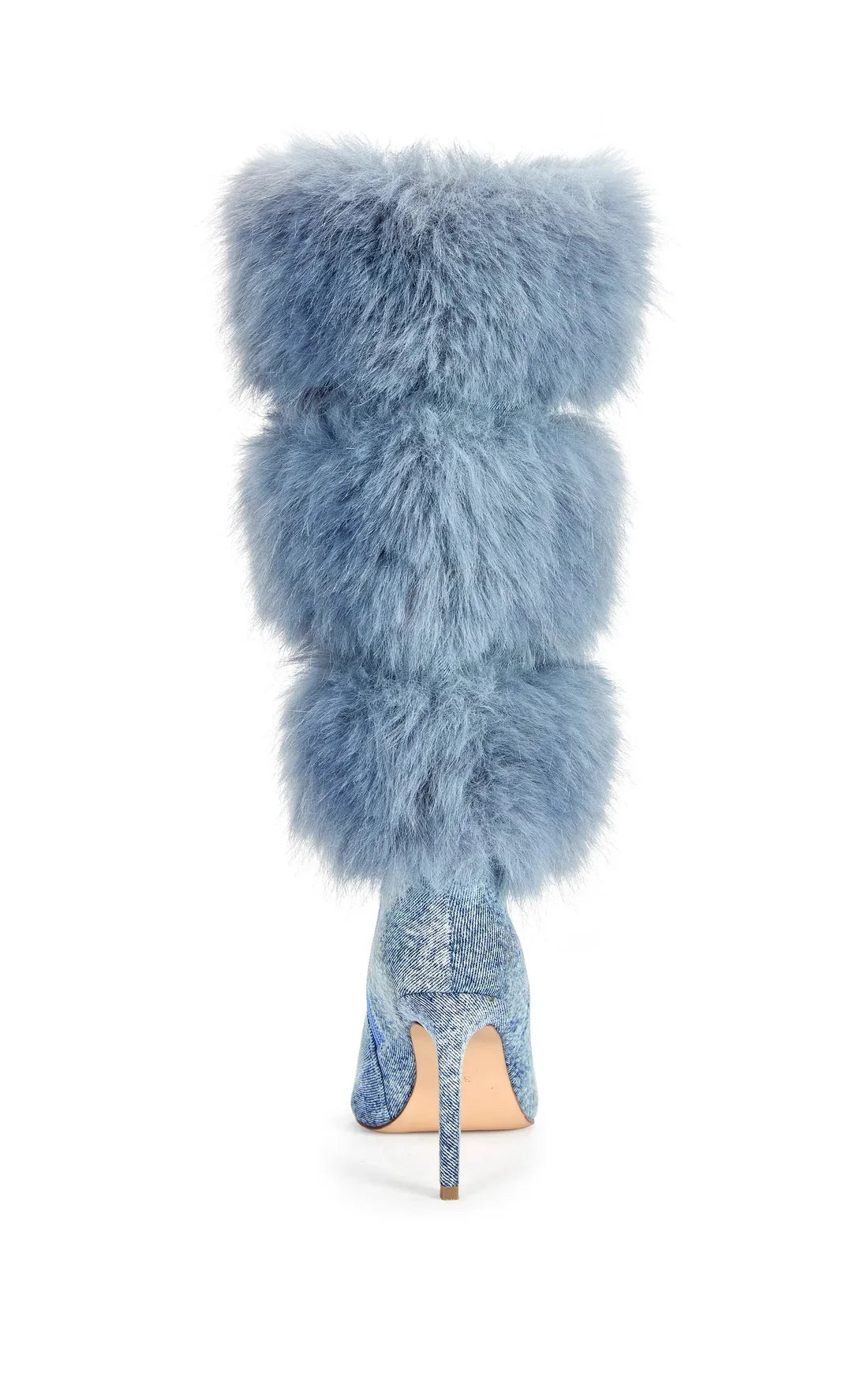 2026 Women Upsetter Sky Blue Furry Knee High Boots Soft Warm Plush Stiletto Heel Tall Boots Elegant Fall Winter Long Dress Heel