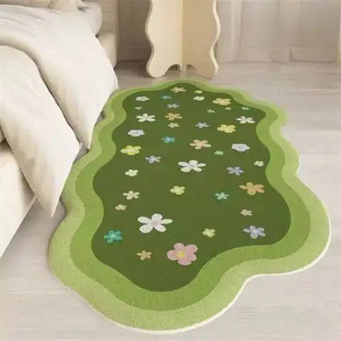 Fresh Style Green Carpet Green Moss Thicken Plush Rugs for Bedroom Bedside Irregular Non-slip Dirty Resistant Carpet Home Decor