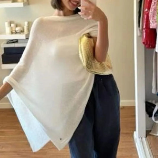 Casual Drop Shoulder Crochet Poncho Sweater Irregular Sheer Halter Shawl Multi-wear Knitted Cover-ups Vacation Outfits