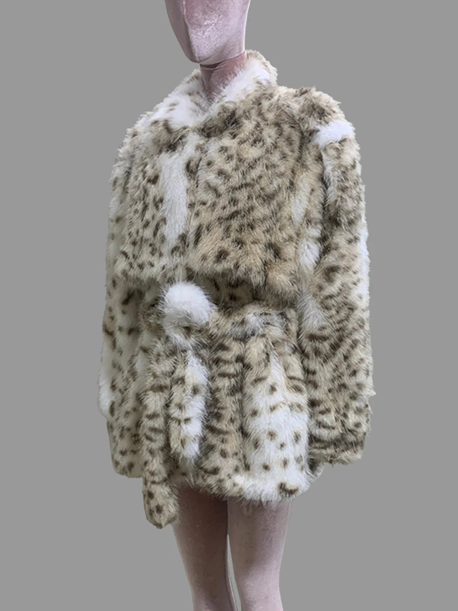 Nerazzurri Autumn Winter Colorful Oversized Thick Warm Hairy Faux Lynx lynx Fur Coat Women Sashes Luxury Fluffy Jacket Clothes