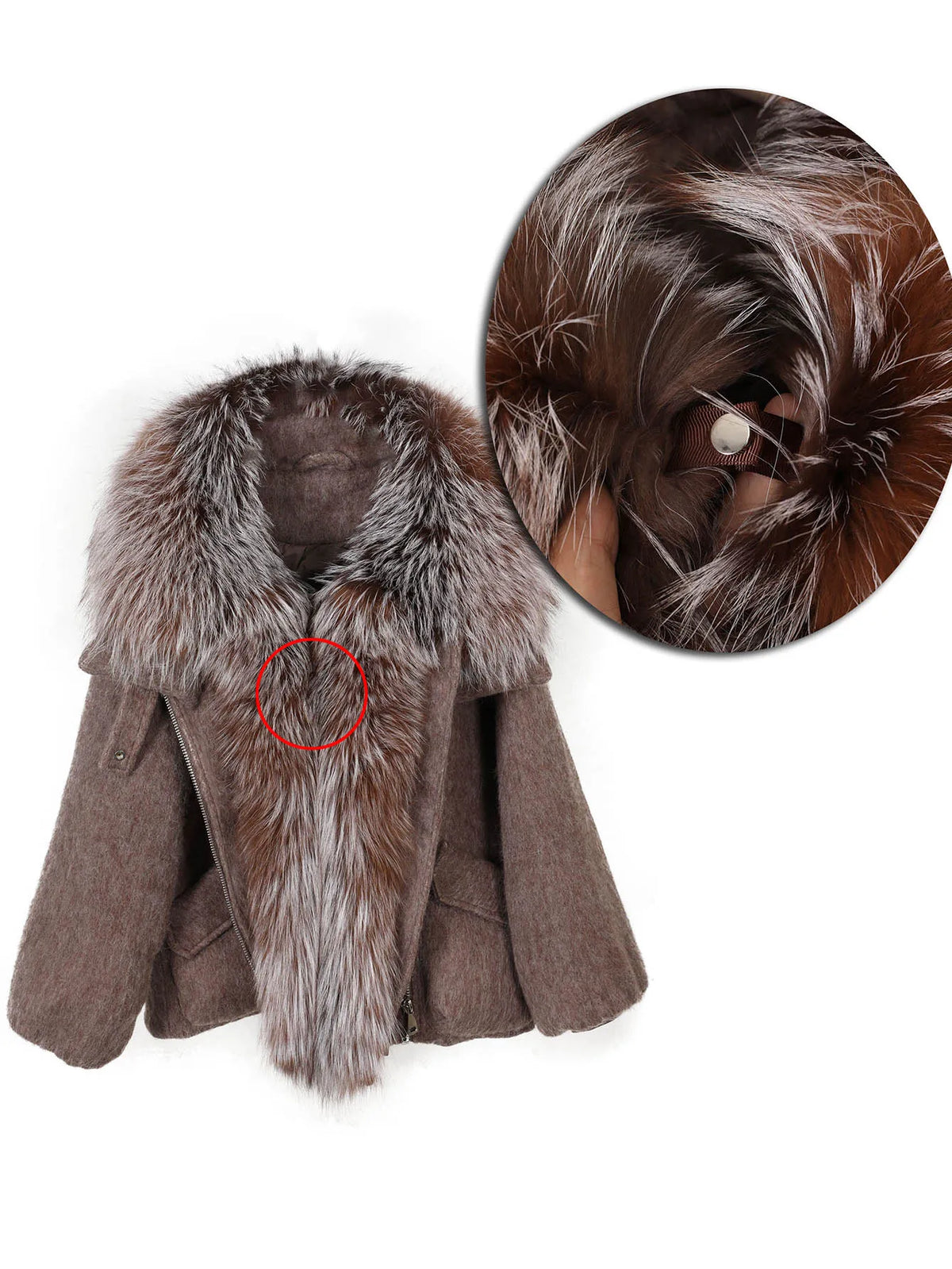 Maomaokong high-end Wool fabric Luxury Women's Big Fox Fur Collar Puffer Jacket Natural Fur down Coat Winter Thickened Warm