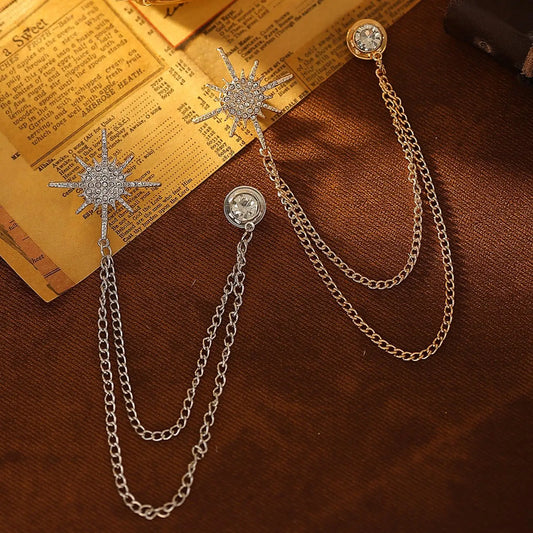 High-end Crystal Tassel Chain Brooch Pins Men Suit Corsage Vintage Rhinestone Badge Luxury Jewelry Gifts for Women Accessories