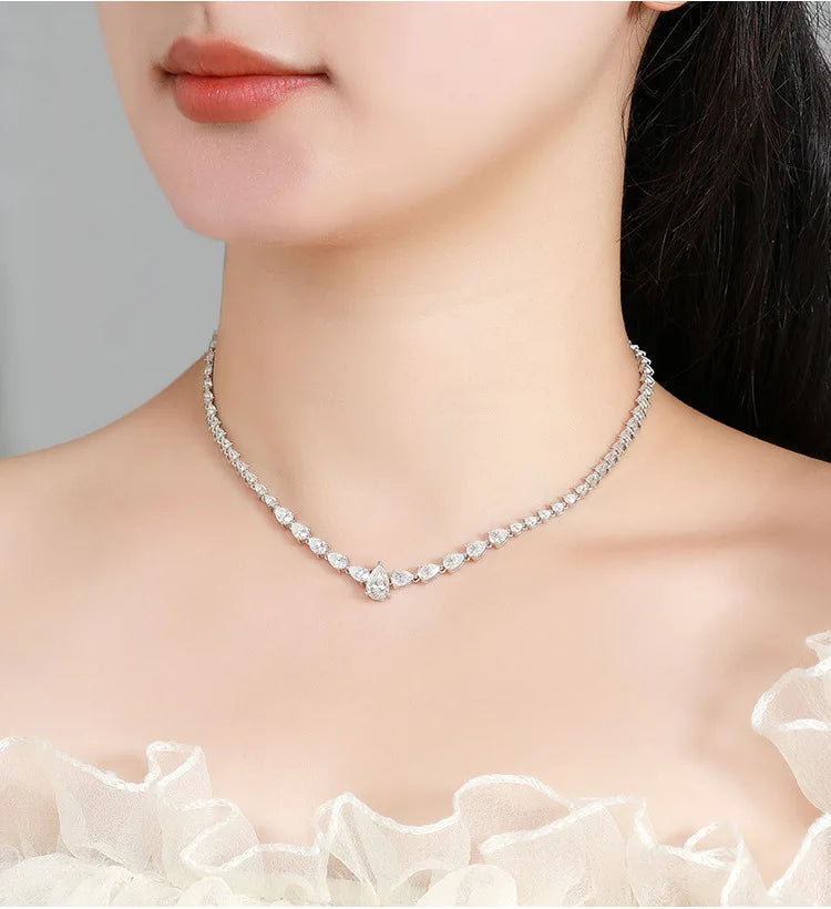 PureMax Luxury Pear Moissanite D VVS1 Color Diamond Wedding Necklace Bracelet for Women 925 Sterling Silver Engagement Jewelry