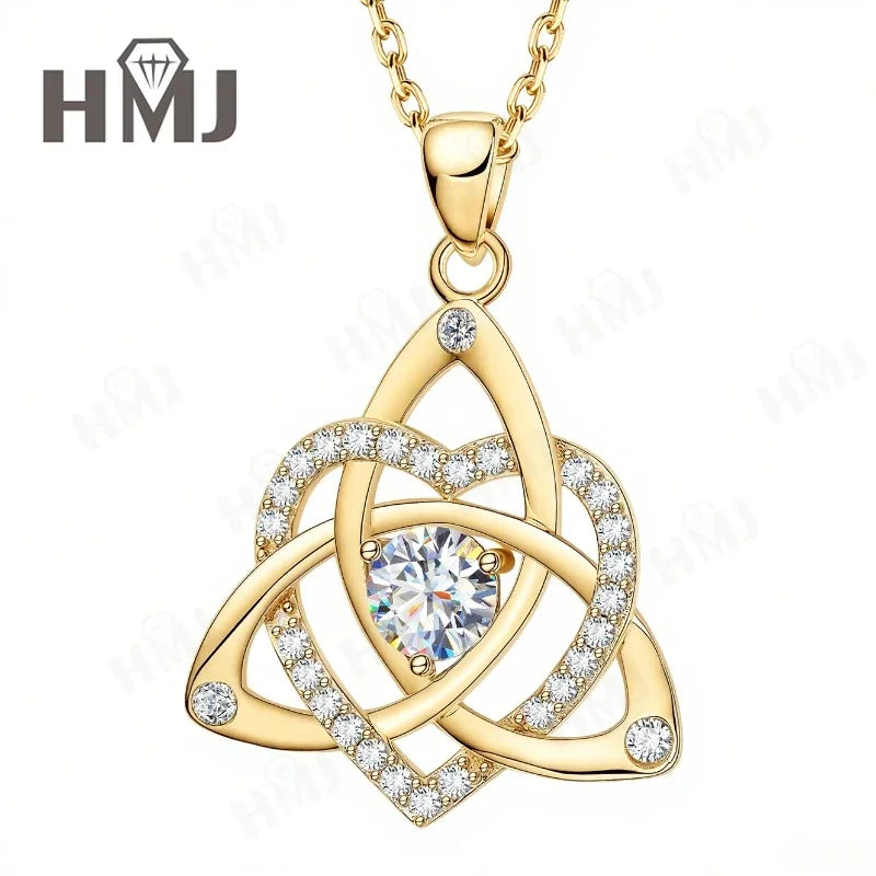 Shamrock Pendant Necklace Heart Shaped Moissanite Diamond 925 Sterling Silver Chain Anniversary Birthday Gift High Quality Charm