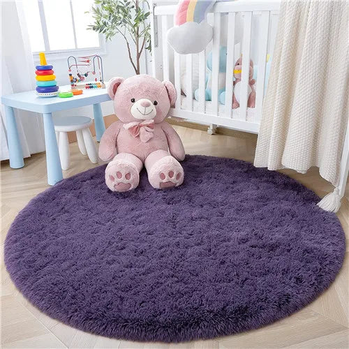 Round Fluffy Soft Area Rugs for Kids Room Princess Castle Plush Shaggy Carpet Cute Circle Nursery Rug Home Decor Circular Carpet