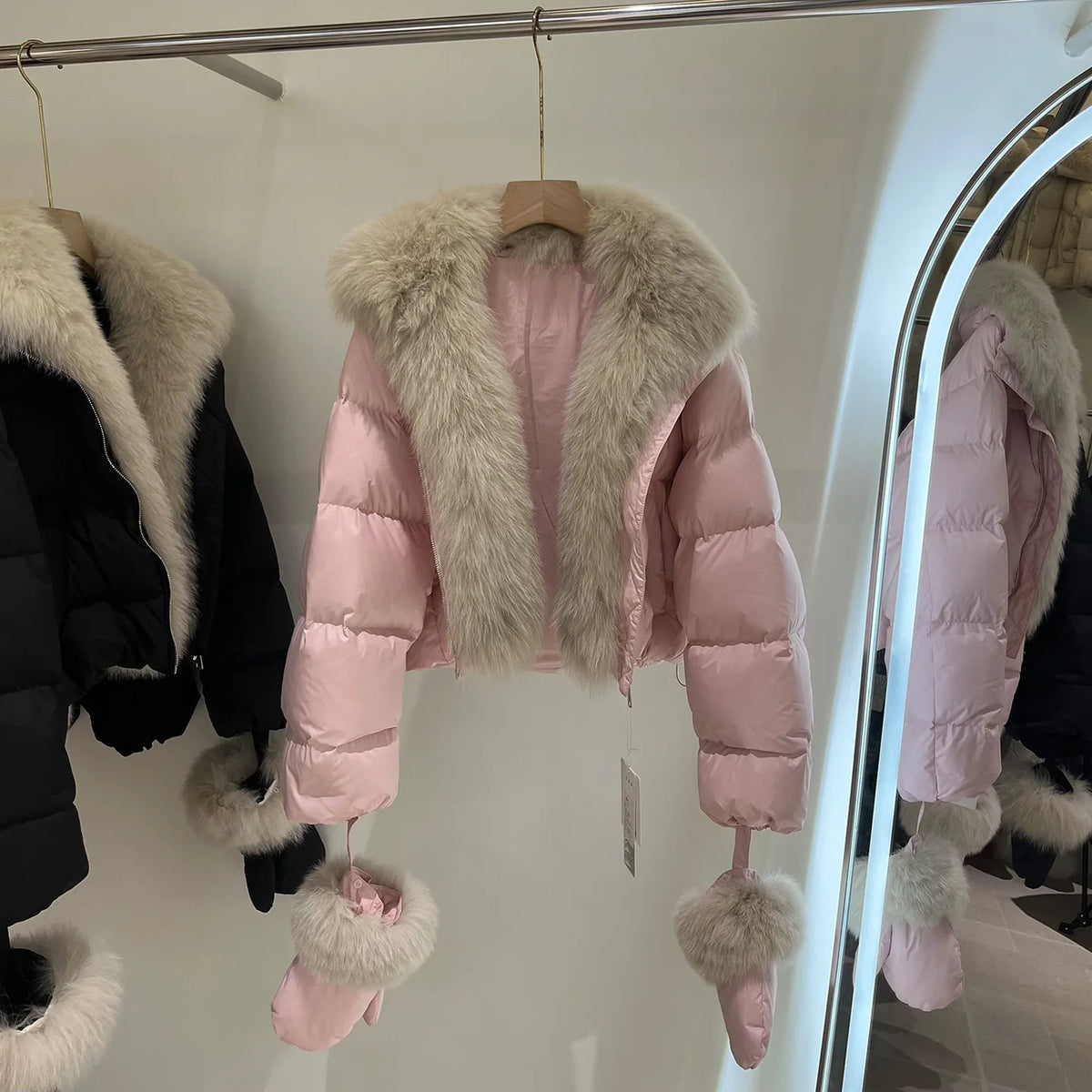 2026 Premium Women Winter Down Jacket White Goose Down Genuine Fox Fur Collar Thick Warm Luxury Coat with Matching Glove