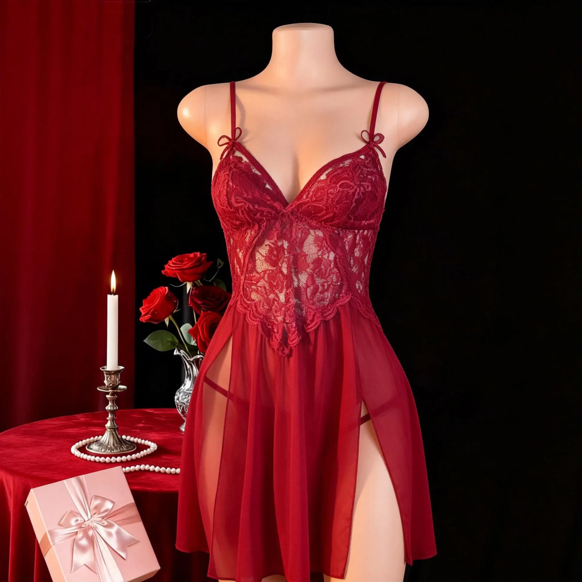 Sexy Lingerie Women Crotchless Sleepwear Pajamas Lace Night Dress Erotic Clothing Exotic Babydoll Female Underwear Sets G-string