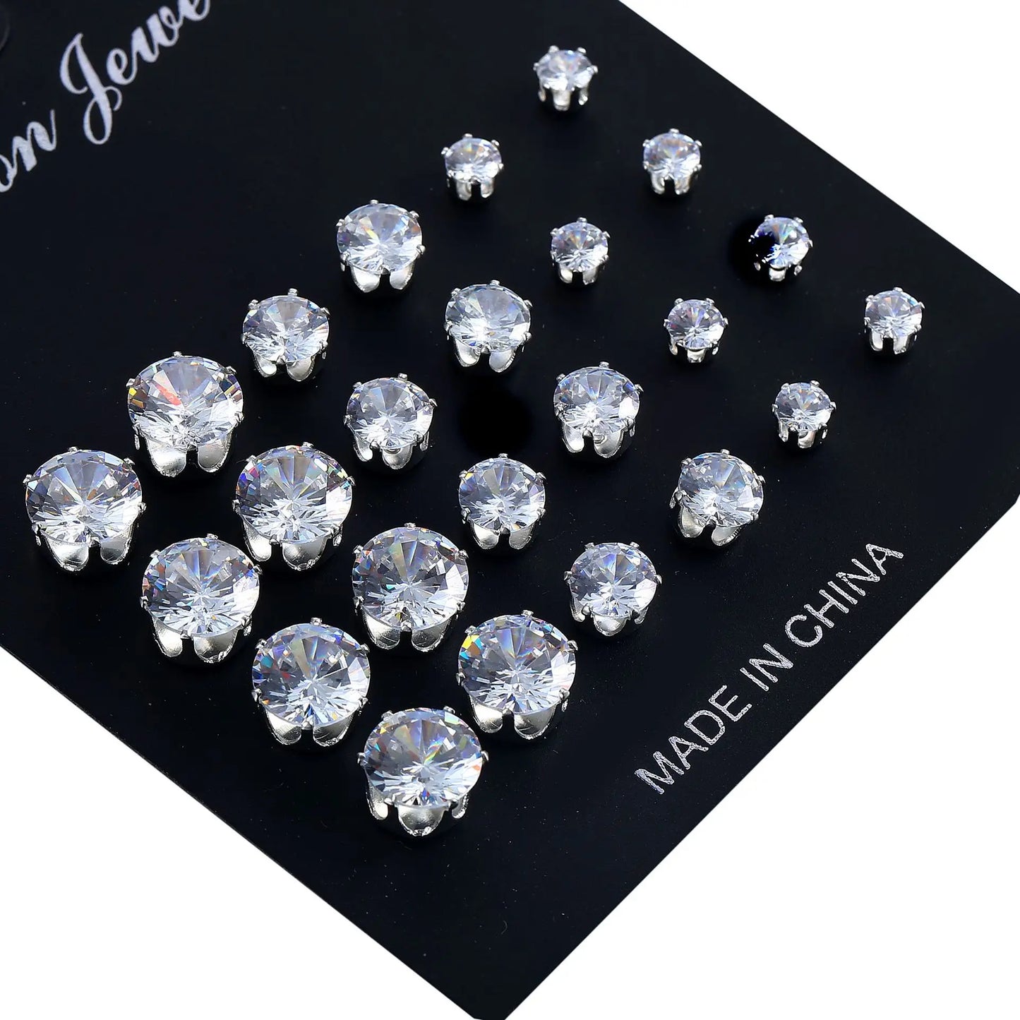 12 Pairs Of Stud Earrings Set Inlaid Round Zircon Elegant Ear Piercing Jewelry Decoration Party Favors for Men Women Daily Wear