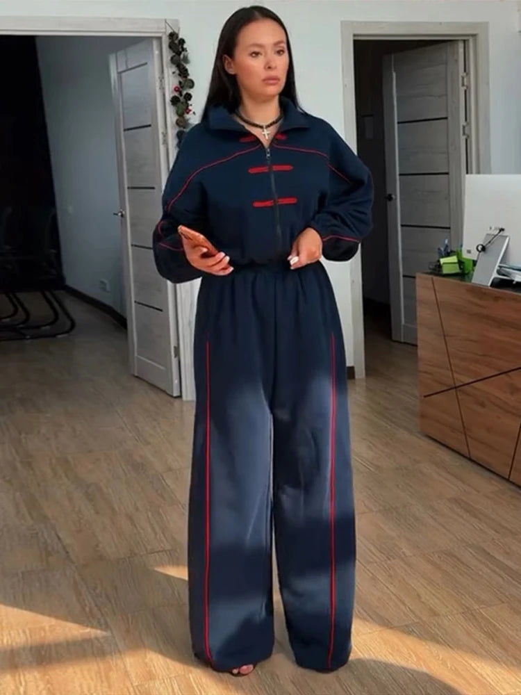 Casual Contrasted Color Women Jumpsuits Full Sleeve Stand Collar Waist-Closed Lady Rompers 2026 Autumn Winter Female Jumpsuit