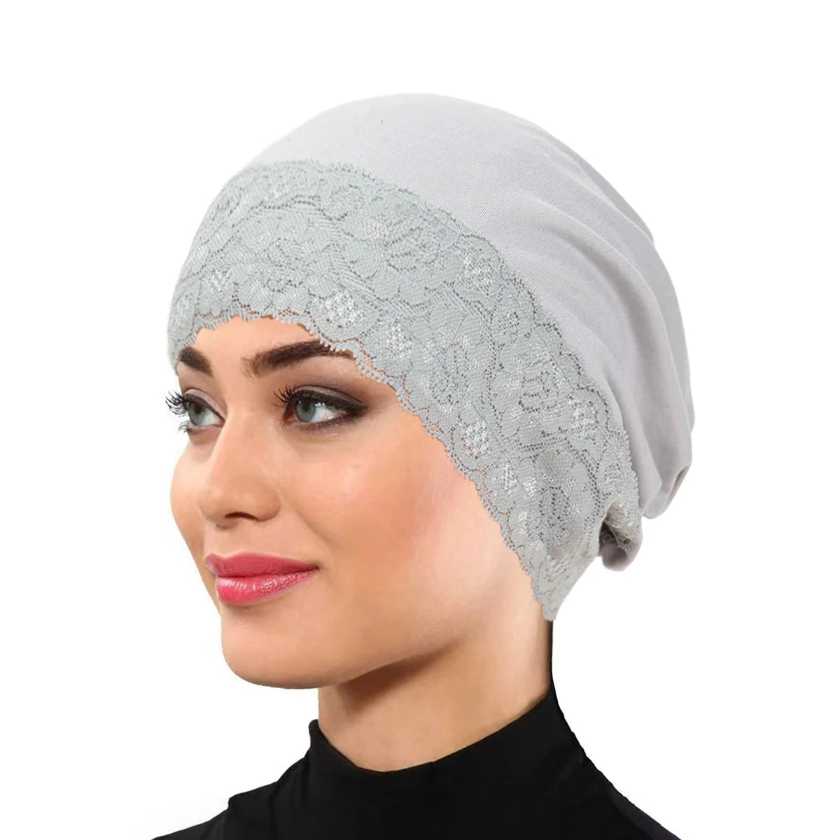 2026 New Lace Elastic Headscarf Cap Solid Color Base Cap Hair Care Cap Muslim Turban Hat Hijab Islamic headscarf Women's Hijabs