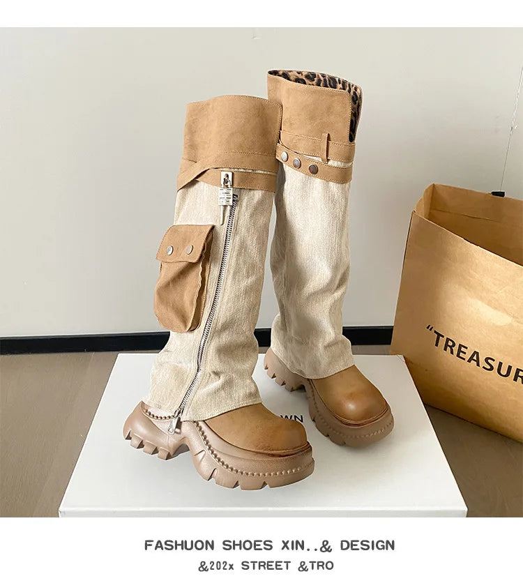 Women Boots Suede Fashion Heeled Boots Women’s Winter Boots Leopard Designer Shoes 2026 Gothic Gladiator Snow Botas