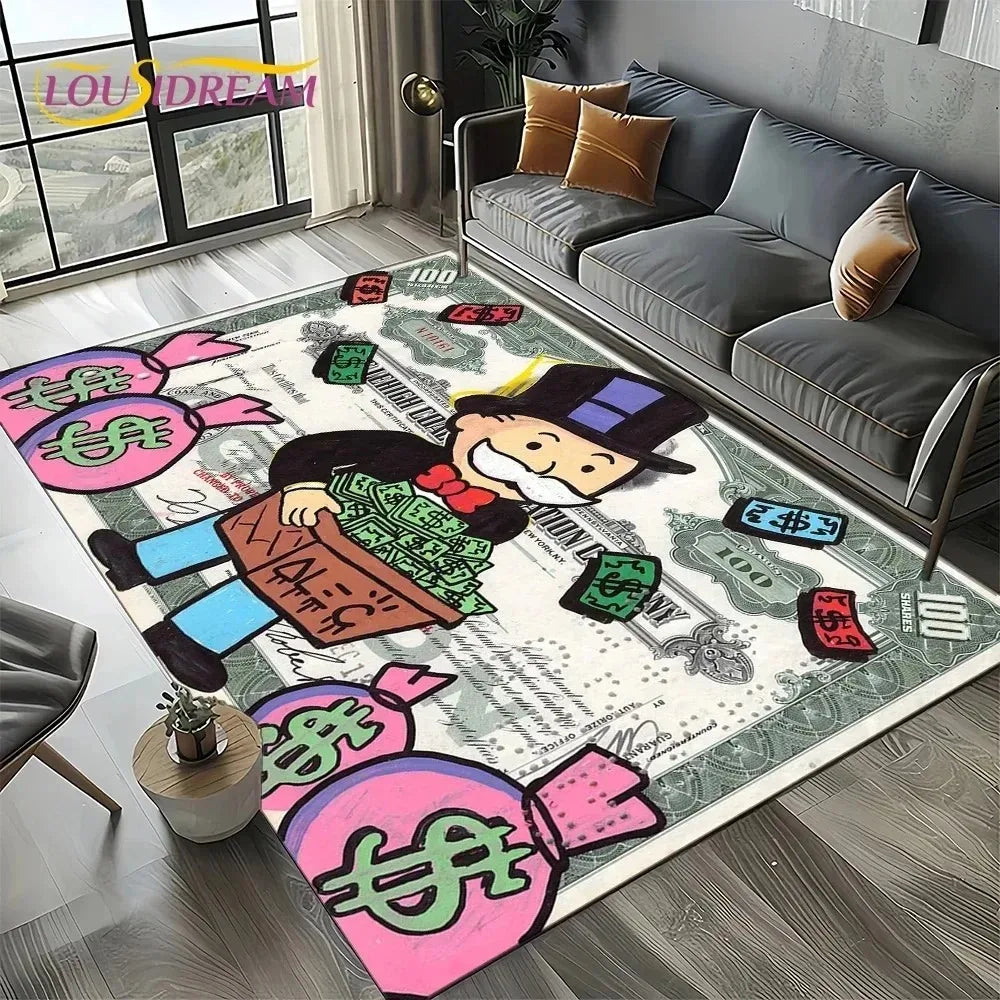 3D Rich Man Game Monopoly Dollar Cartoon Doormat Non Slip Entryway Rug for Living Room Bedroom Sofa Decor Kid Area Mat