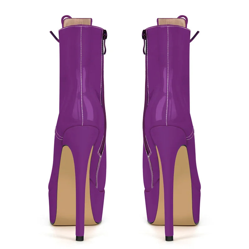Onlymaker Women Round Toe Platform Lace-up Stiletto Printed Side Zipper Stiletto High Heel Ankle Boots