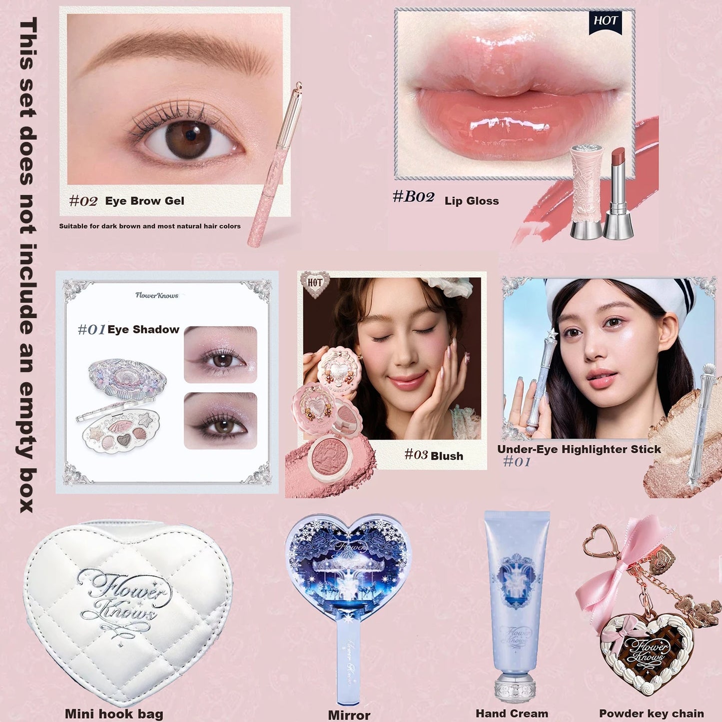 Flowerknows THE SWEETIE BEAR COLLECTION Makeup Gift Set All In Concealer Palette Blush Setting Powder Lip Jelly Gift Box Mirror