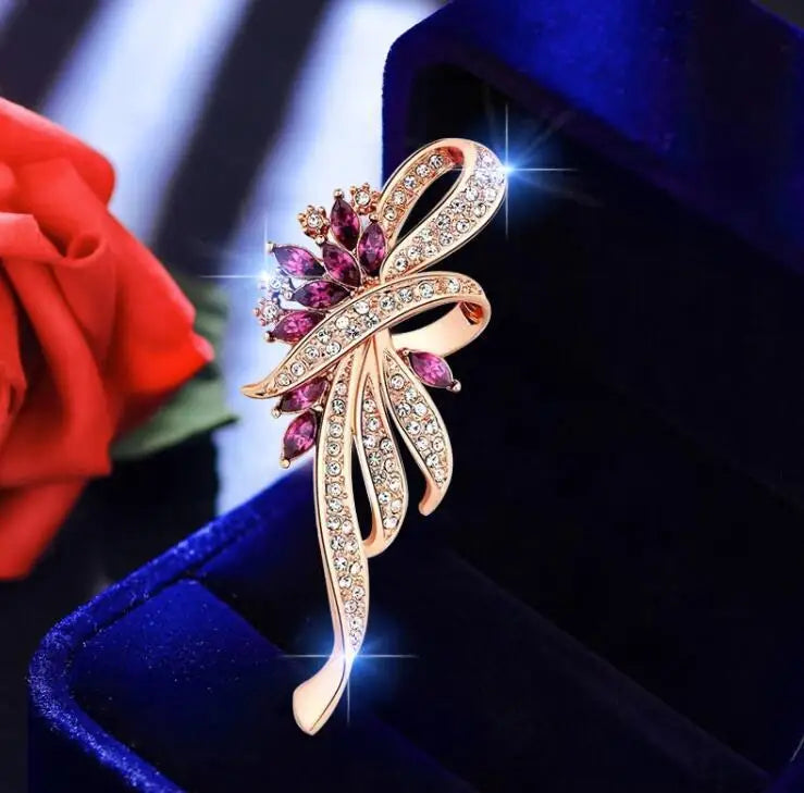 Elegant Crystal Bauhinia Brooches for Women Fashion Rhinestone Bouquet Brooch Wedding Jewelry Clothing Coat Lapel Pins