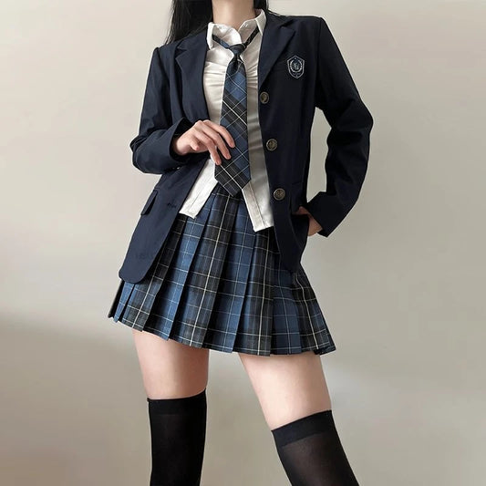 Japan Korea AUTUMN JK Japanese School Uniform Jacket Girls Multicolor Graduation Outfit Academy Sexy Pleated Skirt Tie Set