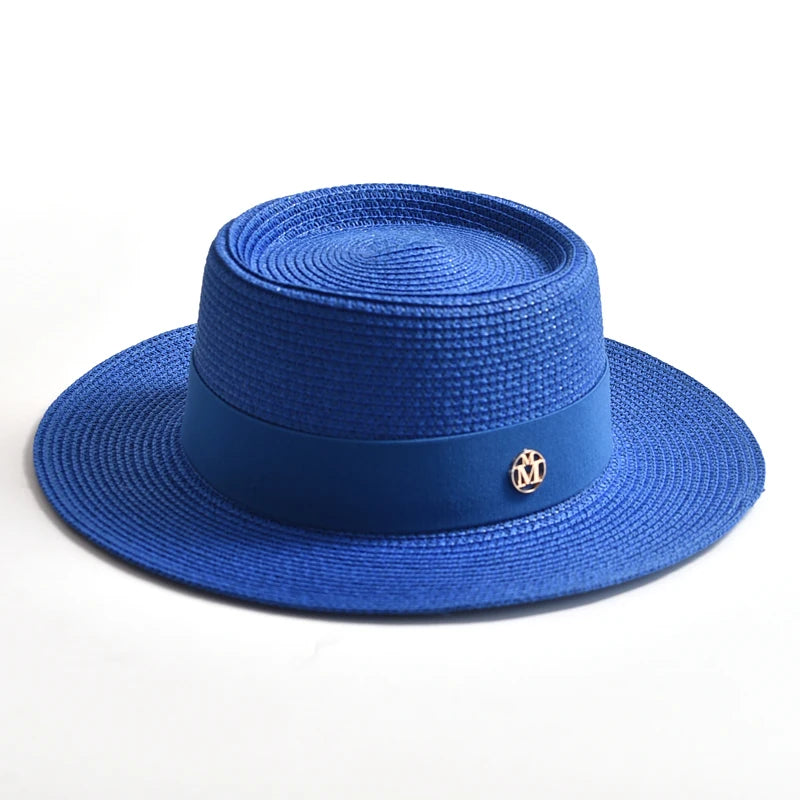 New Summer Straw Sun Hats for Women Ladies Fashion Flat Brim Ribbon Beach Hat Travel Dress Cap Chapeau Femme
