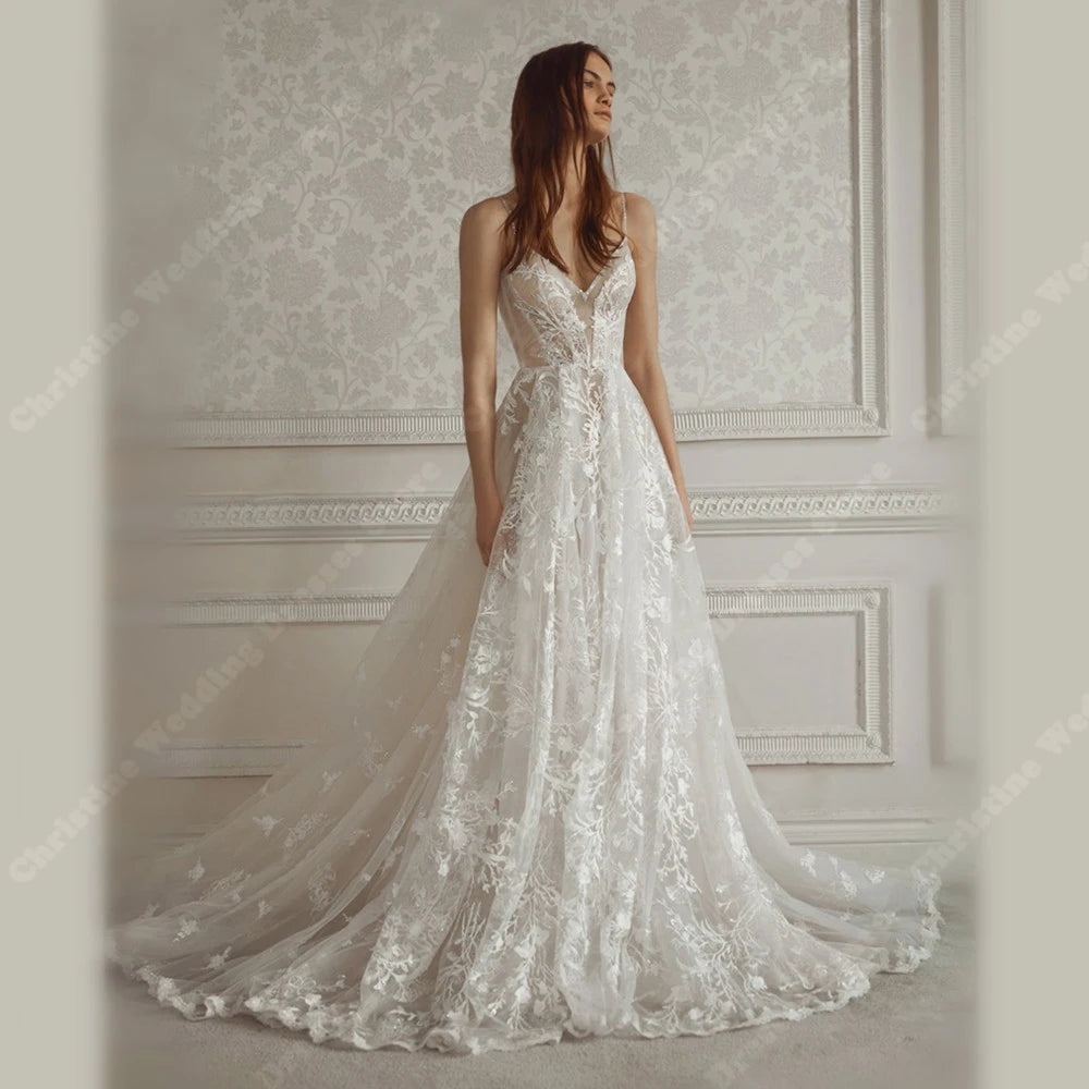2025 Elegant Lace Halter Women Wedding Dresses Lace Decals Bride Gowns Sexy Mopping Length Princess Vestidos De Novia Customized